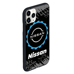 Чехол iPhone 11 Pro матовый Nissan в стиле Top Gear со следами шин на фоне, цвет: 3D-черный — фото 2