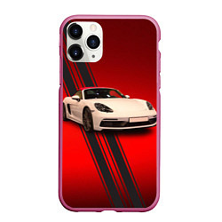 Чехол iPhone 11 Pro матовый Немецкий спортивный автомобиль Porsche, цвет: 3D-малиновый