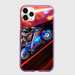 Чехол iPhone 11 Pro матовый Мотоцикл ночной город, цвет: 3D-фиолетовый