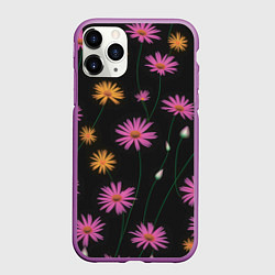 Чехол iPhone 11 Pro матовый Полевые цветы на черном фоне