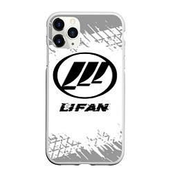 Чехол iPhone 11 Pro матовый Lifan speed на светлом фоне со следами шин