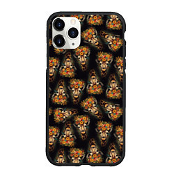 Чехол iPhone 11 Pro матовый Паттерн жираф с цветами: арт нейросети, цвет: 3D-черный