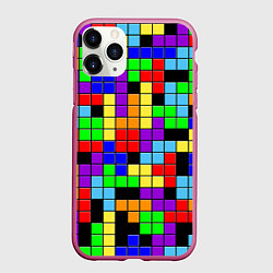 Чехол iPhone 11 Pro матовый Тетрис цветные блоки, цвет: 3D-малиновый