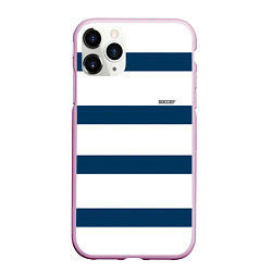 Чехол iPhone 11 Pro матовый Бело-синий полосатый узор, цвет: 3D-розовый
