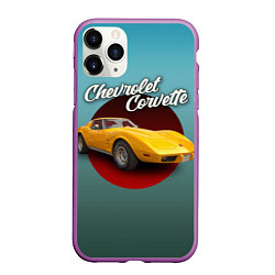 Чехол iPhone 11 Pro матовый Американский спорткар Chevrolet Corvette Stingray, цвет: 3D-фиолетовый