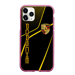 Чехол iPhone 11 Pro матовый Porsche - Gold line, цвет: 3D-малиновый