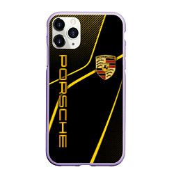 Чехол iPhone 11 Pro матовый Porsche - Gold line, цвет: 3D-светло-сиреневый