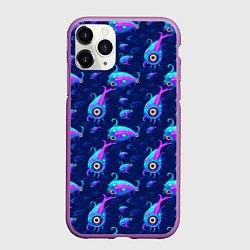 Чехол iPhone 11 Pro матовый Subnautica паттерн с рыбами, цвет: 3D-фиолетовый