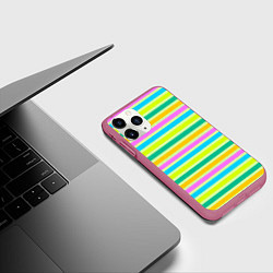 Чехол iPhone 11 Pro матовый Желто-зеленый полосатый узор, цвет: 3D-малиновый — фото 2