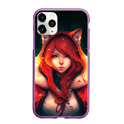 Чехол iPhone 11 Pro матовый Рыжая девушка-лиса, цвет: 3D-фиолетовый