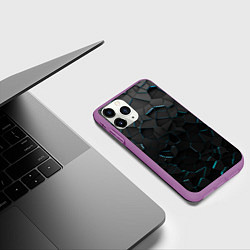 Чехол iPhone 11 Pro матовый Плиты с синей неоновой подсветкой, цвет: 3D-фиолетовый — фото 2