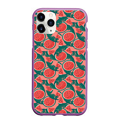 Чехол iPhone 11 Pro матовый Летний паттерн с арбузами, цвет: 3D-фиолетовый
