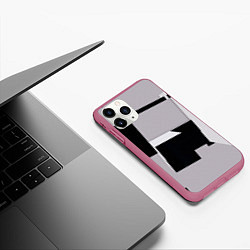 Чехол iPhone 11 Pro матовый Белые и чёрные кубы в геометрии, цвет: 3D-малиновый — фото 2
