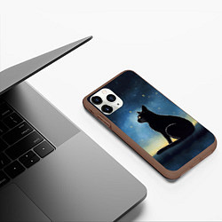 Чехол iPhone 11 Pro матовый Черный кот и звезды - акварель, цвет: 3D-коричневый — фото 2