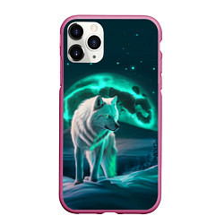 Чехол iPhone 11 Pro матовый Белый волк в зимнем лесу, цвет: 3D-малиновый