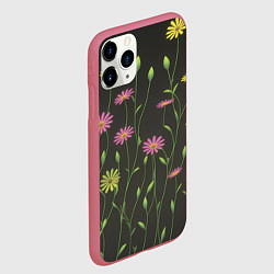 Чехол iPhone 11 Pro матовый Полевые цветочки на темном фоне, цвет: 3D-малиновый — фото 2