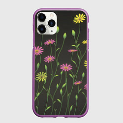 Чехол iPhone 11 Pro матовый Полевые цветочки на темном фоне, цвет: 3D-фиолетовый