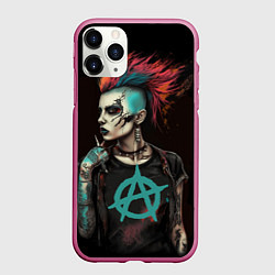 Чехол iPhone 11 Pro матовый Анархия девушка панк, цвет: 3D-малиновый