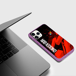 Чехол iPhone 11 Pro матовый Чикен ган - красная абстракция, цвет: 3D-фиолетовый — фото 2
