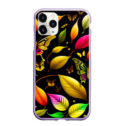 Чехол iPhone 11 Pro матовый Листья и бабочки, цвет: 3D-светло-сиреневый