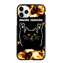 Чехол iPhone 11 Pro матовый Imagine Dragons рок кот и огонь, цвет: 3D-черный