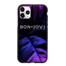 Чехол iPhone 11 Pro матовый Bon Jovi neon monstera, цвет: 3D-черный