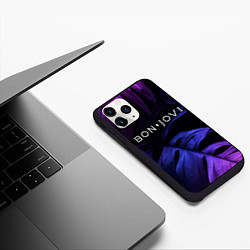 Чехол iPhone 11 Pro матовый Bon Jovi neon monstera, цвет: 3D-черный — фото 2