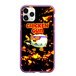 Чехол iPhone 11 Pro матовый Chicken Gun на фоне огня, цвет: 3D-фиолетовый