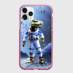Чехол iPhone 11 Pro матовый Тираннозавр-космонавт, цвет: 3D-малиновый
