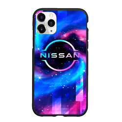 Чехол iPhone 11 Pro матовый Nissan неоновый космос, цвет: 3D-черный