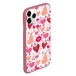 Чехол iPhone 11 Pro матовый Клубничная любовь, цвет: 3D-малиновый — фото 2