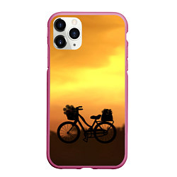 Чехол iPhone 11 Pro матовый Велосипед на закате, цвет: 3D-малиновый