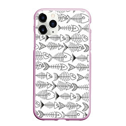 Чехол iPhone 11 Pro матовый Рыбные скелетики, цвет: 3D-розовый