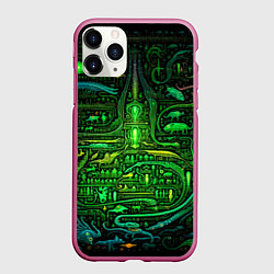 Чехол iPhone 11 Pro матовый Психоделика в зеленом - нейронная сеть, цвет: 3D-малиновый