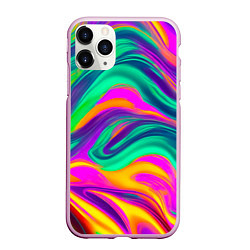 Чехол iPhone 11 Pro матовый Градиентные цветные волны, цвет: 3D-розовый