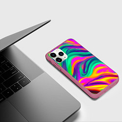Чехол iPhone 11 Pro матовый Градиентные цветные волны, цвет: 3D-малиновый — фото 2