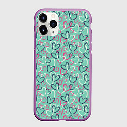 Чехол iPhone 11 Pro матовый Пастельные сердца паттерн, цвет: 3D-фиолетовый
