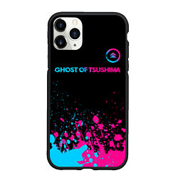 Чехол iPhone 11 Pro матовый Ghost of Tsushima - neon gradient: символ сверху, цвет: 3D-черный