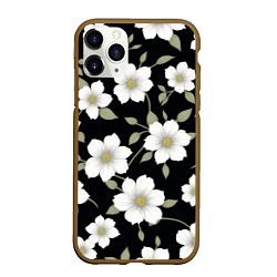 Чехол iPhone 11 Pro матовый Белые цветы крупным планом, цвет: 3D-коричневый