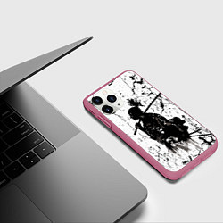 Чехол iPhone 11 Pro матовый Самурай - древний воин, цвет: 3D-малиновый — фото 2