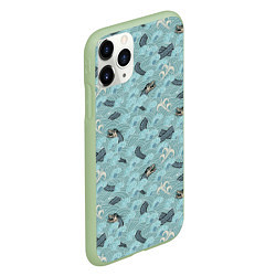 Чехол iPhone 11 Pro матовый Японский дракон на волнах паттерн, цвет: 3D-салатовый — фото 2