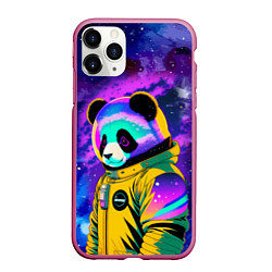 Чехол iPhone 11 Pro матовый Панда-космонавт в космосе - неон, цвет: 3D-малиновый