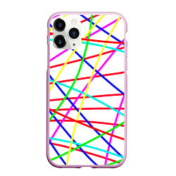 Чехол iPhone 11 Pro матовый Яркие цветные линии, цвет: 3D-розовый