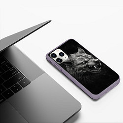 Чехол iPhone 11 Pro матовый Волк - grunge style, цвет: 3D-серый — фото 2