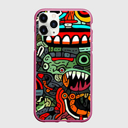 Чехол iPhone 11 Pro матовый Монстры в зеленом и оранжевом - нейросеть, цвет: 3D-малиновый