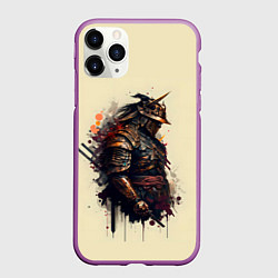 Чехол iPhone 11 Pro матовый Самурай с двумя мечами - нейросеть, цвет: 3D-фиолетовый