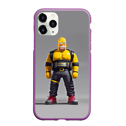 Чехол iPhone 11 Pro матовый Homer Simpson - ninja - neural network, цвет: 3D-фиолетовый