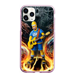 Чехол iPhone 11 Pro матовый Гомер Симпсон играет на гитаре, цвет: 3D-розовый