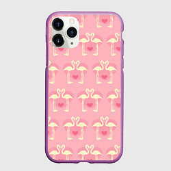 Чехол iPhone 11 Pro матовый Любовный паттерн с фламинго, цвет: 3D-фиолетовый