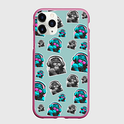 Чехол iPhone 11 Pro матовый Обезьяна меломан, цвет: 3D-малиновый